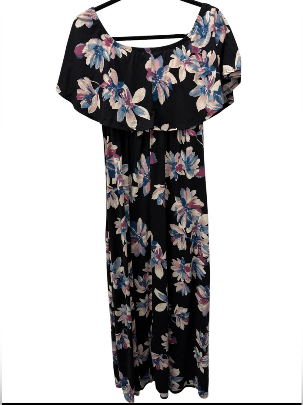 Hello Miz Maternity Floral Off Shoulder Bodycon Dress Black Pink Flower Sz(M)